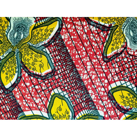 Tissu de wax africaine imprimé de fleurs jaunes