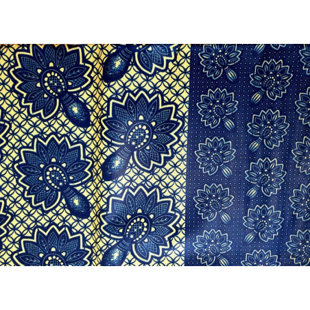 Tissu de wax africain Fleurs bleues