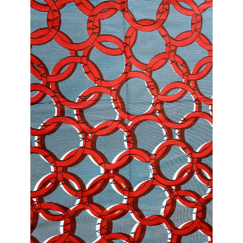 African Wax fabric red string on blue background
