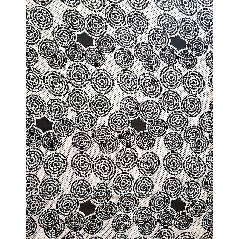 African Wax Fabric black and white circles