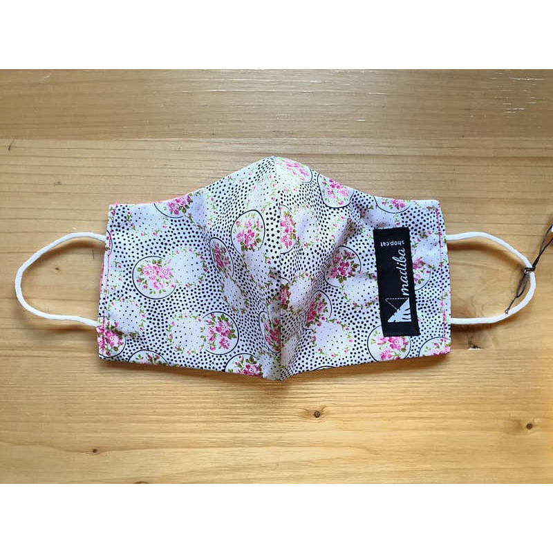 Reversible cloth face mask with beautiful pink flowers fabric 100% cotton