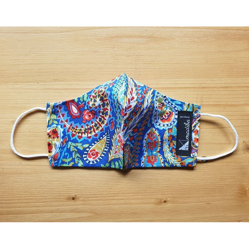 Reversible cloth face mask with ethnic floral fabric 100% cotton