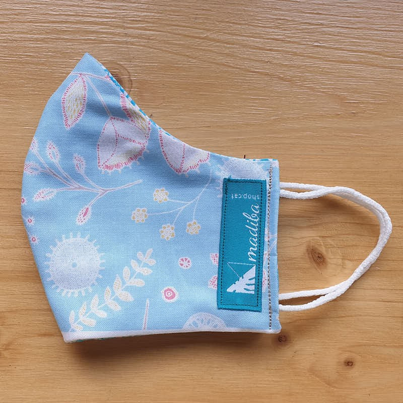 Reversible cloth face mask with Flowers blue background fabric 100% cotton _ 3