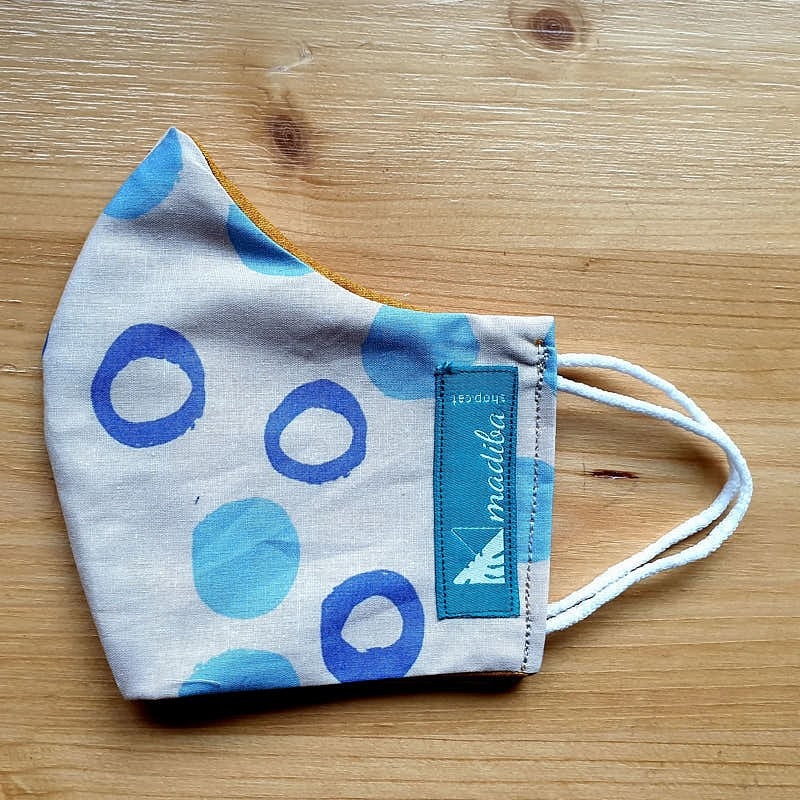 Reversible cloth face mask with Blue circles fabric 100% cotton _ 2