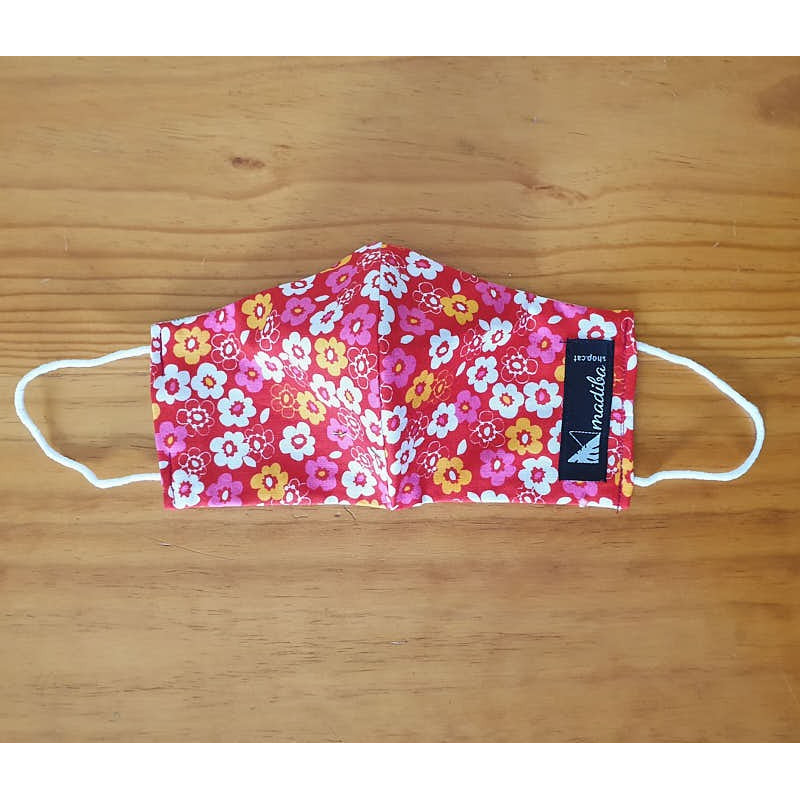 Reversible cloth face mask with red with flowers fabric 100% cotton