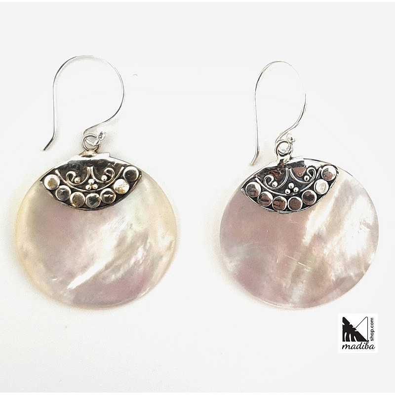Ornate silver and mother of pearl earrings