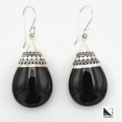 Silver earrings with black agate from Bali