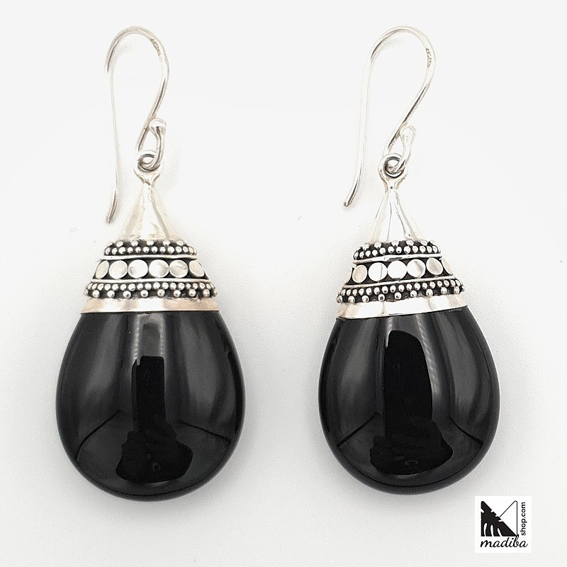 Silver earrings with black agate from Bali _ 1