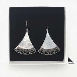 Silver and mother-of-pearl ethnic triangle earrings