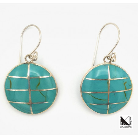 Round turquoise - Silver Earrings _ 1