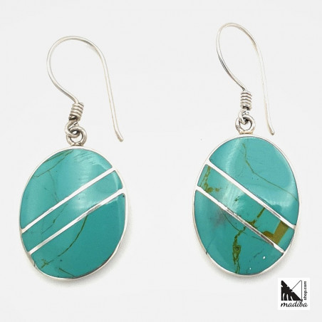 Oval-shaped Silver and Turquoise Earrings