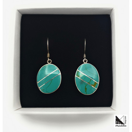 Oval-shaped Silver and Turquoise Earrings