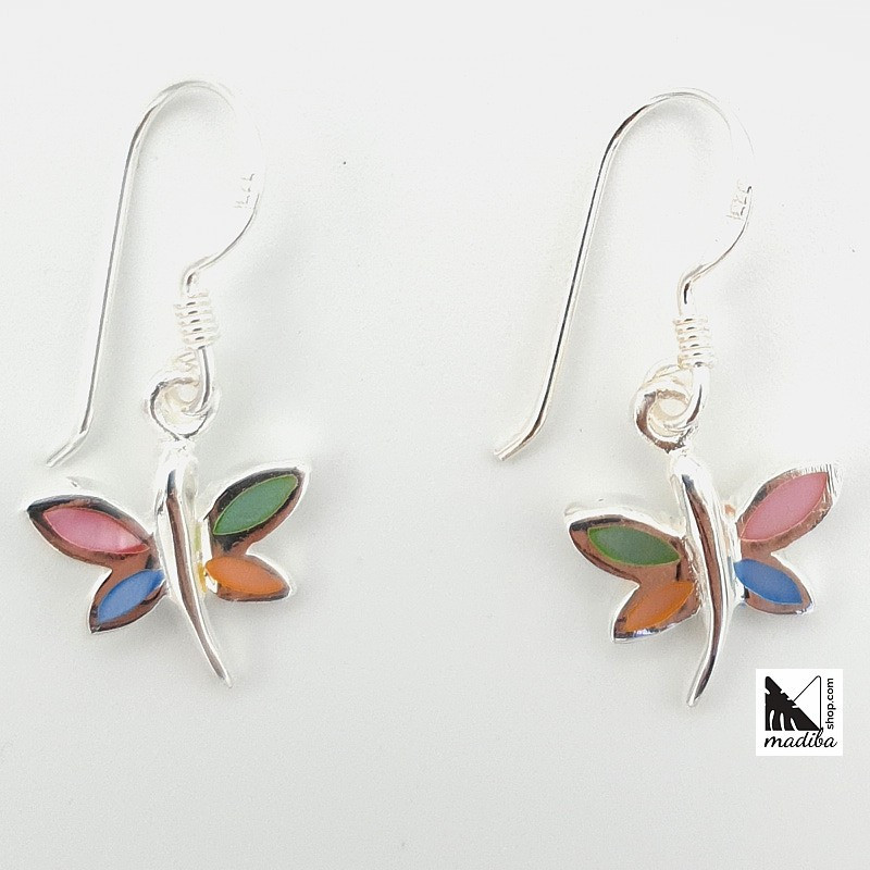 Coloured butterfly - Silver and mother of pearl earrings _ 1
