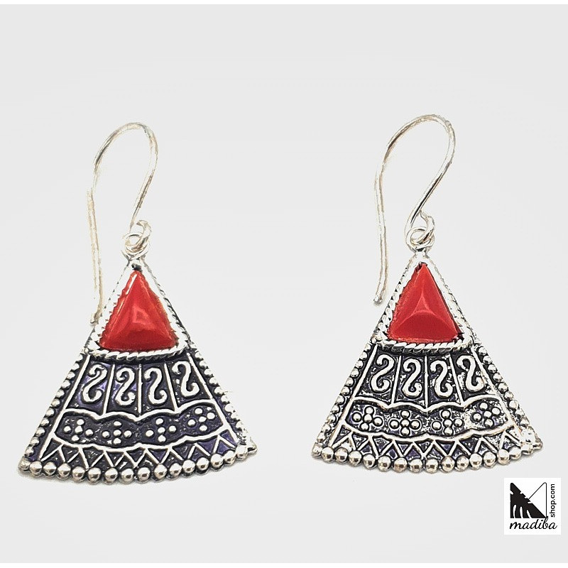 Enamelled ethnic triangle - Silver earrings _ 1
