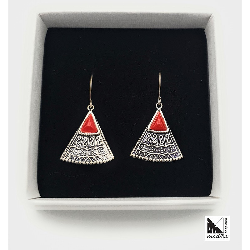Enamelled ethnic triangle - Silver earrings _ 2