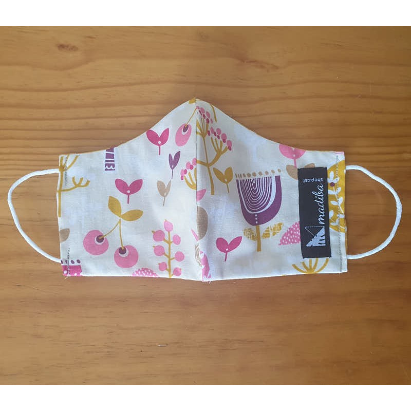 Reversible cloth face mask - Flowers and cherries 100% cotton