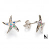 Rhodium plated silver and coloured zirconia starfish earrings