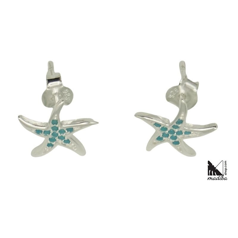 Rhodium plated silver and coloured zirconia starfish earrings _ 3