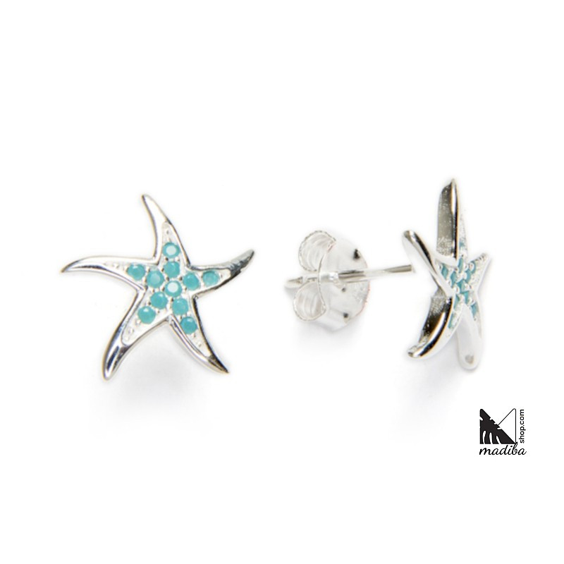 Boucles d'oreilles en argent sterling plaqué rhodium avec des pierres de zircon en forme d'étoile de mer _ 1