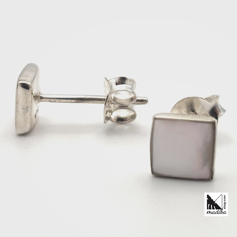 Square - Silver and mother-of-pearl earrings _ 3