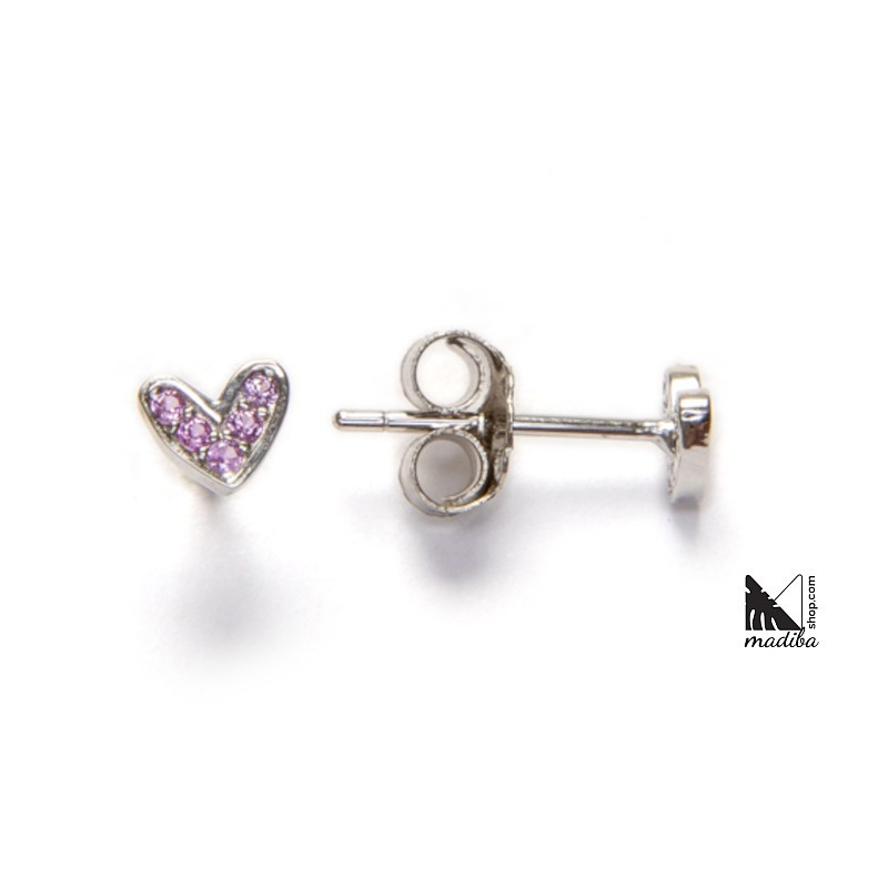 Sterling silver rhodium plated and zirconia earrings - Pink Heart