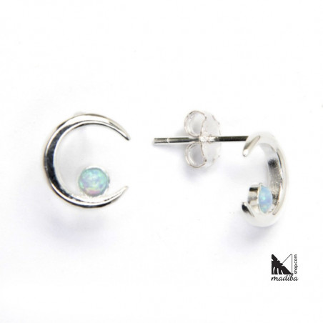 Boucles d'oreilles en argent sterling et opale - Lune