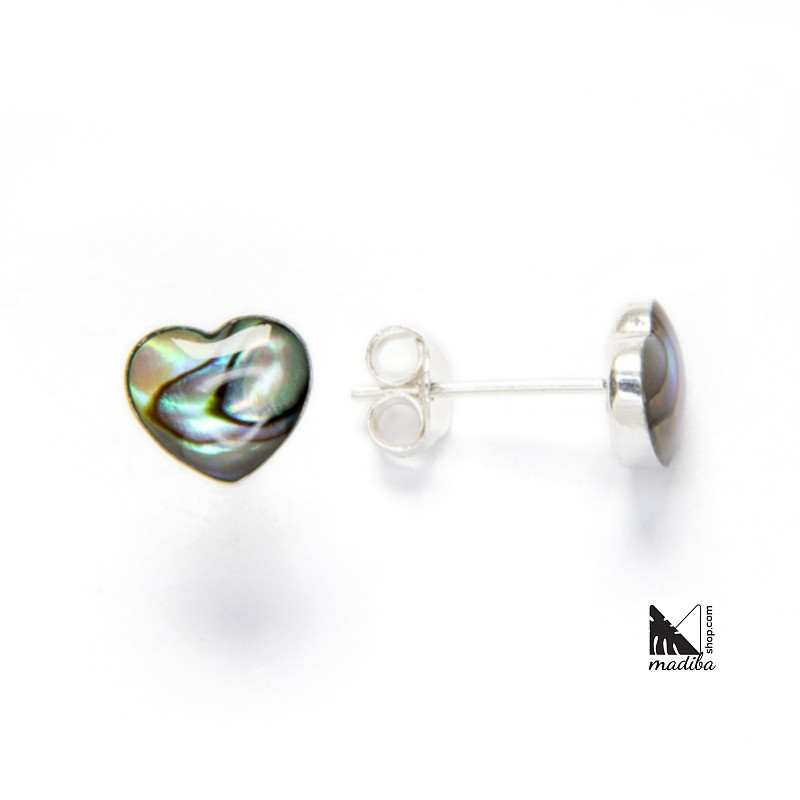 Sterling Silver and Opal - Heart Earrings