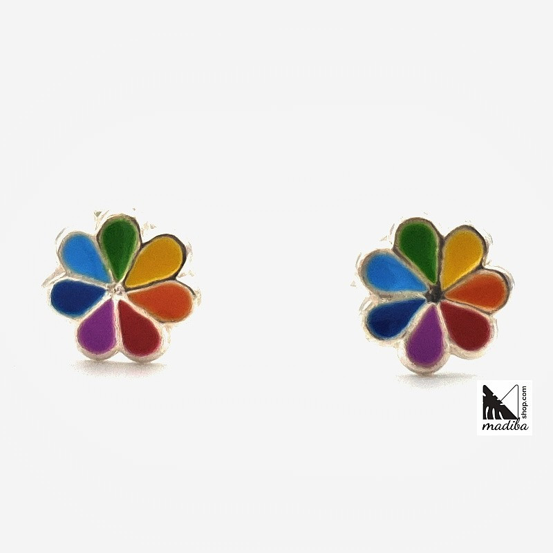 Rainbow Flower - Enamelled sterling silver earrings _ 2