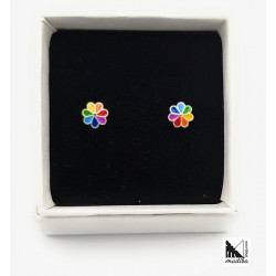 Enamelled sterling silver earrings - Rainbow Flower