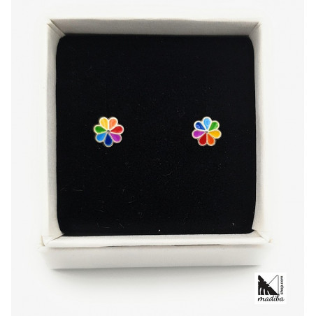 Enamelled sterling silver earrings - Rainbow Flower