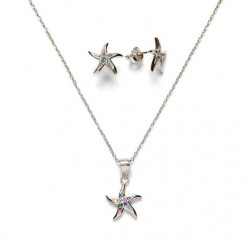Sterling Silver Necklace and Earrings Set - Starfish with Zirconia _ 1