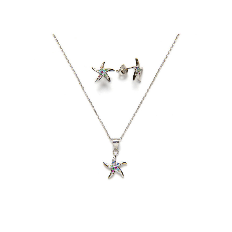 Sterling Silver Necklace and Earrings Set - Starfish with Zirconia _ 1