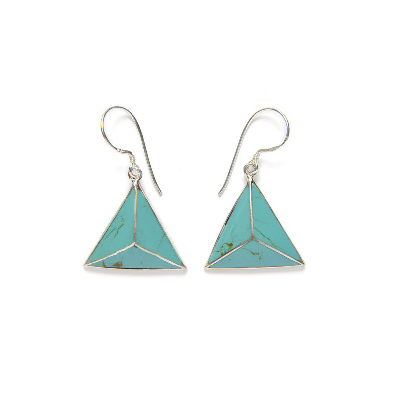 Turquoise Triangle - Balinese Silver Earrings _ 1