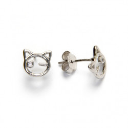 Boucles d'oreilles en argent rhodié - Clin d'œil au chat Zirconia | Madibashop