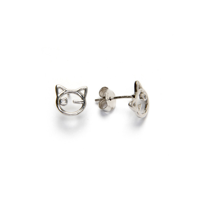 Rhodium-plated silver earrings - Cat Wink Zirconia _ 1