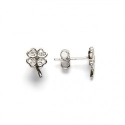Rhodium-plated silver earrings - 4-leaf clover with zircons