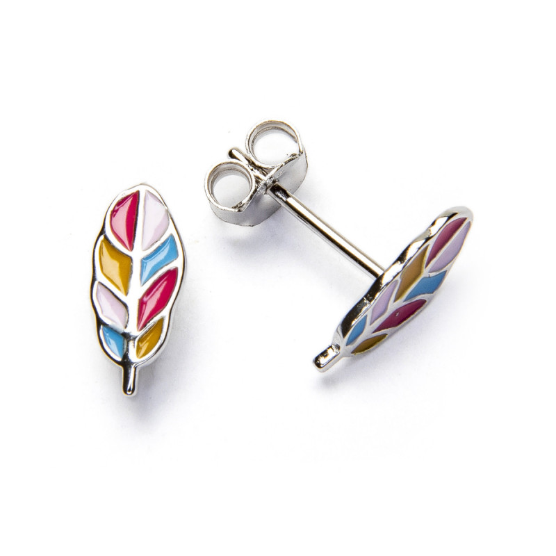 Coloured feather - Enamelled sterling silver earrings _ 1
