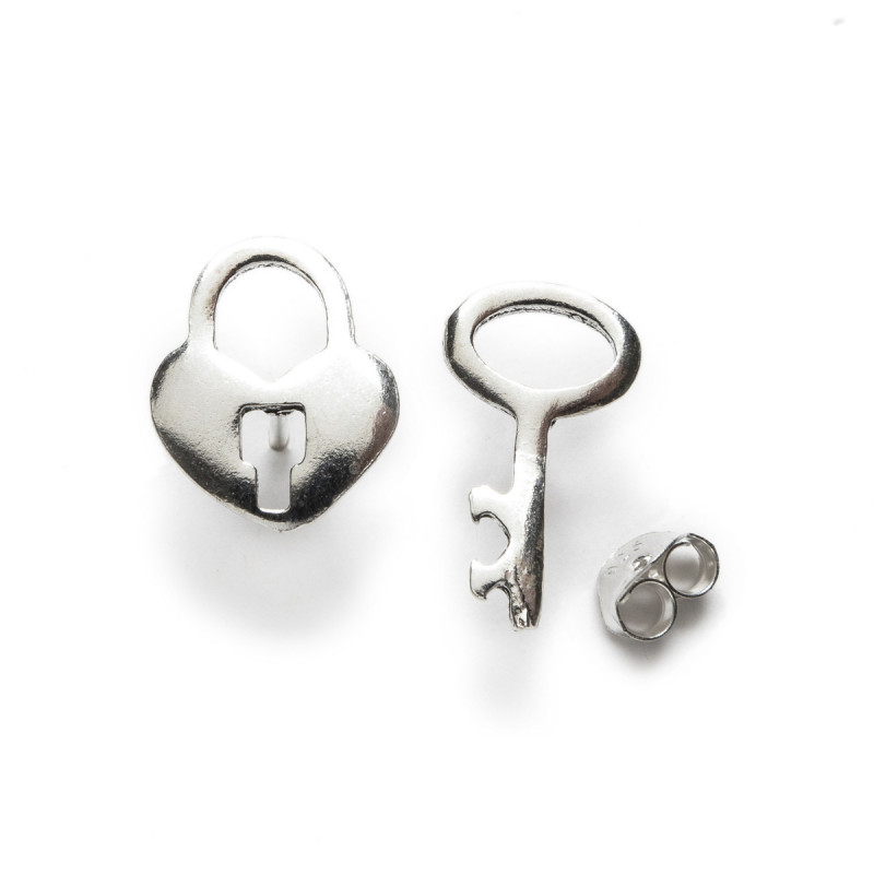 Key and padlock - Silver earrings _ 1