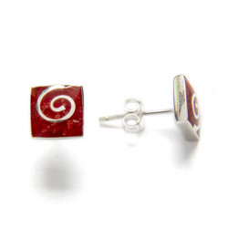 Square spiral coral - Silver Earrings _ 1