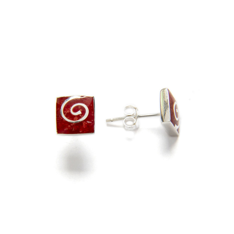 Square spiral coral - Silver Earrings _ 1