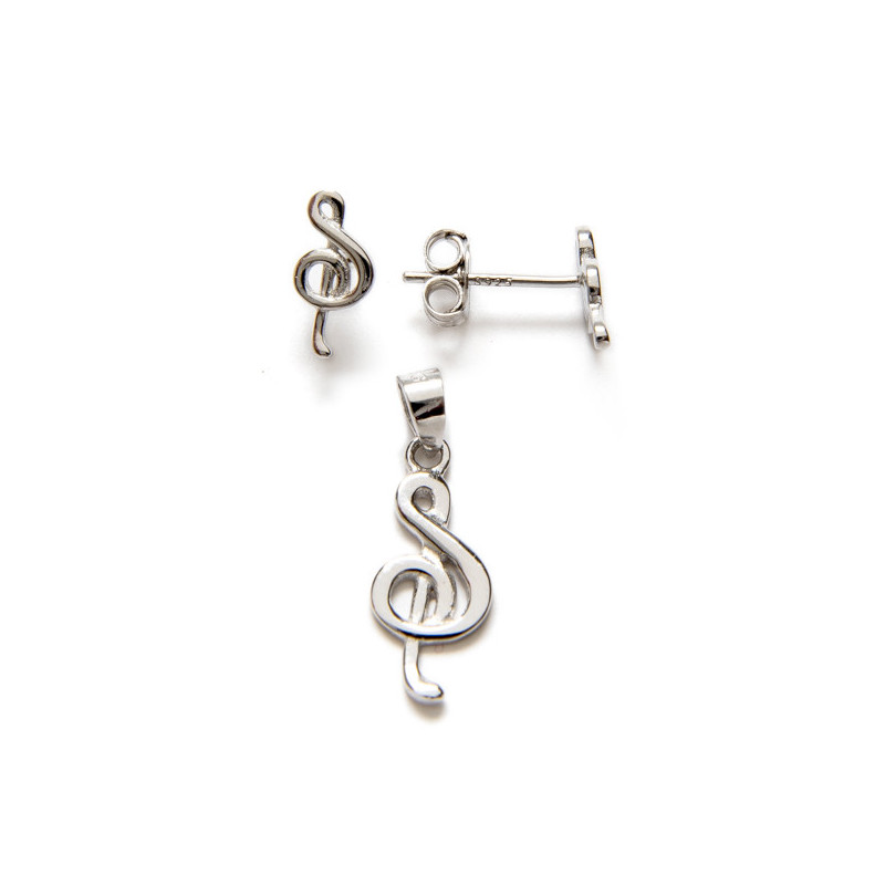 Treble Clef  - Sterling Silver Necklace and Earrings Set _ 1