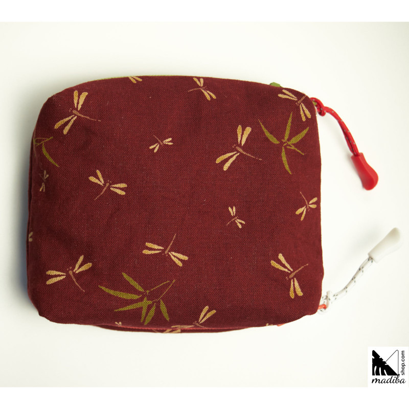 2 in 1 double wallets  DRAGONFLIES AND BAMBU LEAVES - RED _ 2