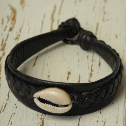 Braided leather and shell bracelets _ 6