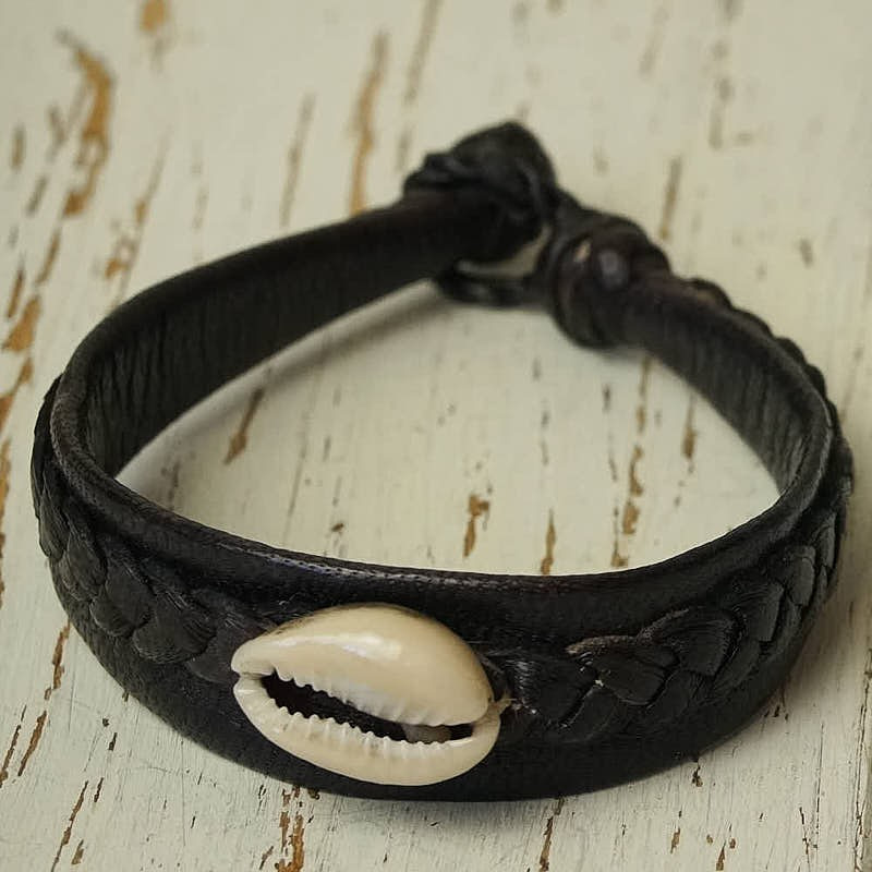 Braided leather and shell bracelets _ 6